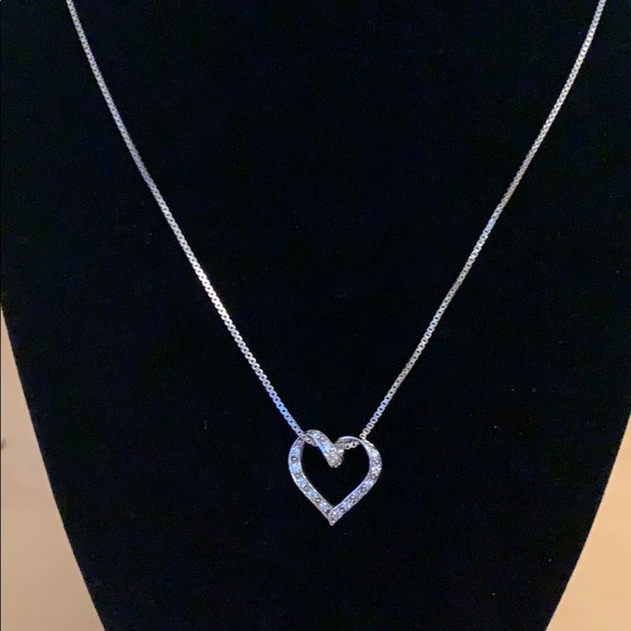 925 Sterling Silver Heart Necklace with Diamonds - Picture 2 of 3